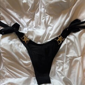Black Bikini Bottom with Gold Accents